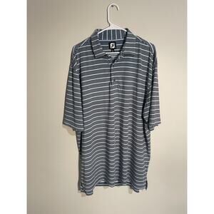 FootJoy FJ Polo Shirt Mens‎ Size 2XL Blue Black Stripe Stretch Short Sleeve Golf